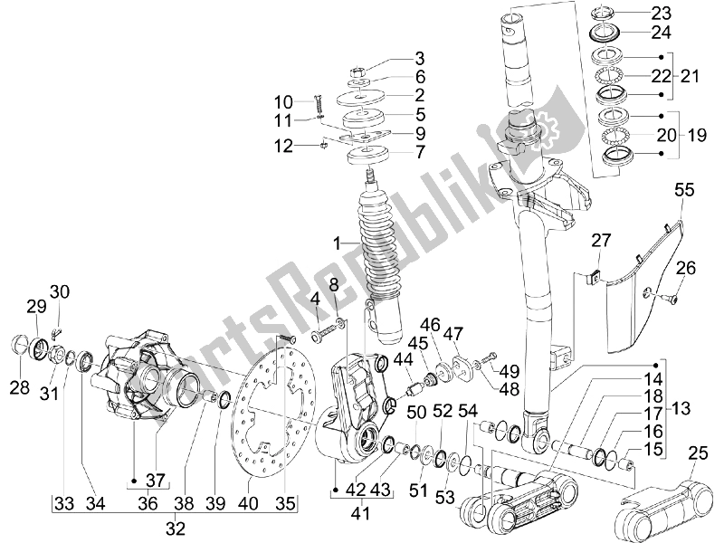 All parts for the Fork/steering Tube - Steering Bearing Unit of the Vespa LXV 125 4T Navy E3 2007