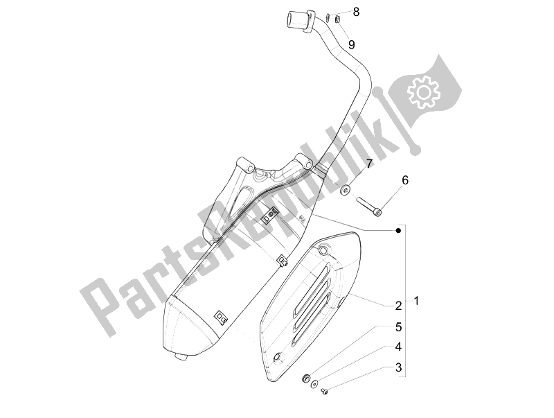 Alle onderdelen voor de Geluiddemper van de Vespa Primavera 50 4T 4V USA Canada 2014