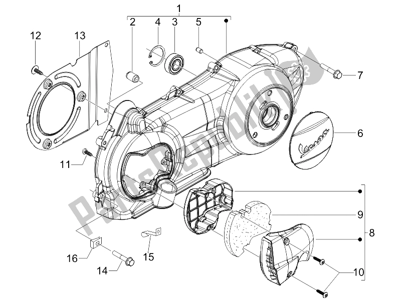 Toutes les pièces pour le Couvercle De Carter - Refroidissement Du Carter du Vespa Granturismo 125 L E3 2006