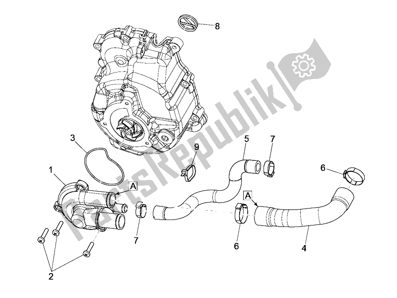 All parts for the Cooler Pump of the Vespa GTS 300 IE USA 2009