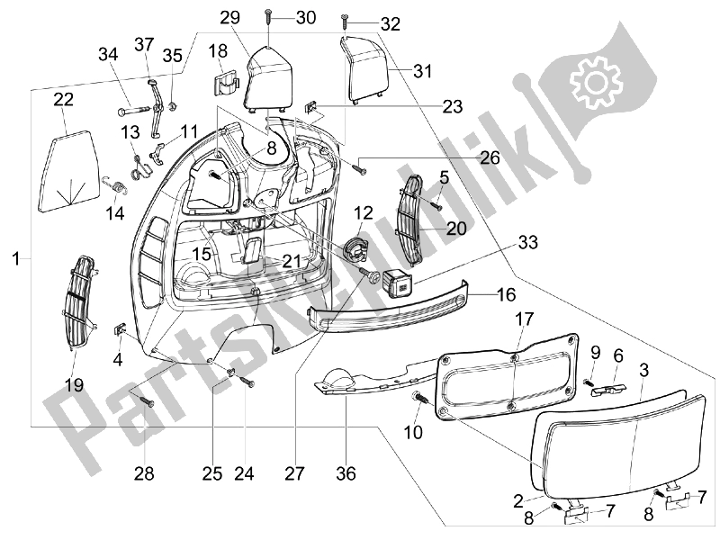 Todas las partes para Guantera Frontal - Panel De Rodilleras de Vespa GTV 250 IE USA 2007