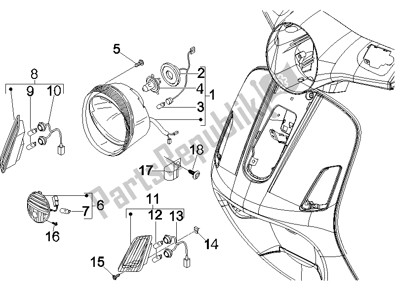 Tutte le parti per il Fari Anteriori - Indicatori Di Direzione del Vespa GTS 250 ABS UK 2005