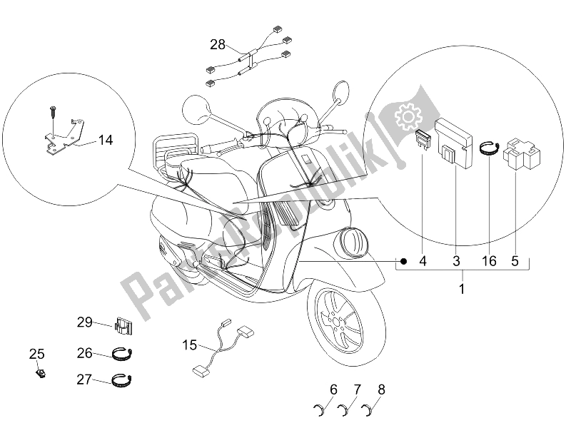 Toutes les pièces pour le Faisceau De Câbles Principal du Vespa GTV 125 4T E3 UK 2006