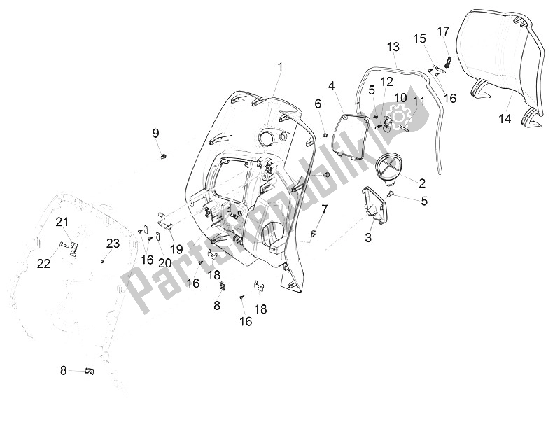 Tutte le parti per il Vano Portaoggetti Anteriore - Pannello Di Protezione Per Le Ginocchia del Vespa Vespa Sprint Iget 125 4T 3V IE ABS Asia 2016