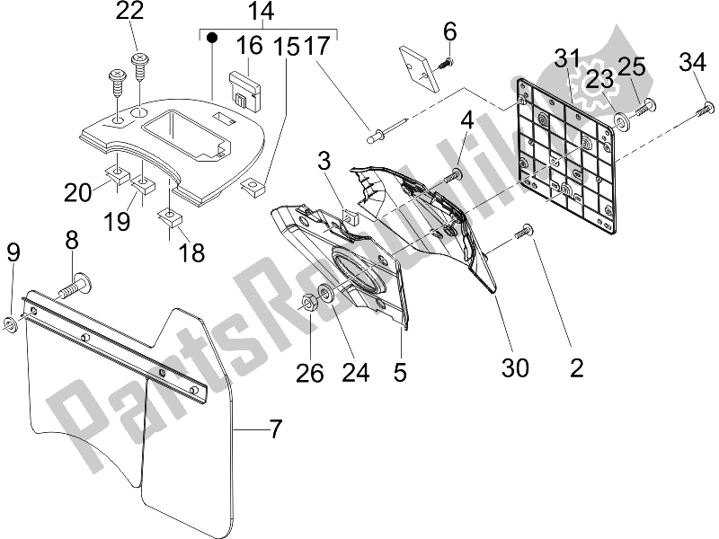 Toutes les pièces pour le Capot Arrière - Protection Contre Les éclaboussures du Vespa LXV 150 4T USA 2007