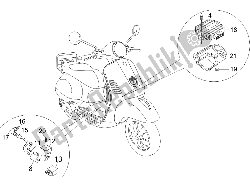 Todas las partes para Reguladores De Voltaje - Unidades De Control Electrónico (ecu) - H. T. Bobina de Vespa GTS 125 4T E3 2007