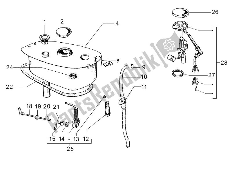 Alle onderdelen voor de Benzinetank van de Vespa PX 125 30 Anni 2007