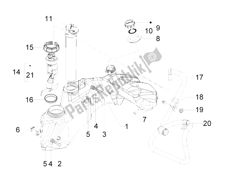 Alle onderdelen voor de Benzinetank van de Vespa GTS 250 IE China 2011