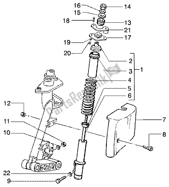 Toutes les pièces pour le Couvercle D'amortisseur Avant du Vespa ET4 150 Leader 2000