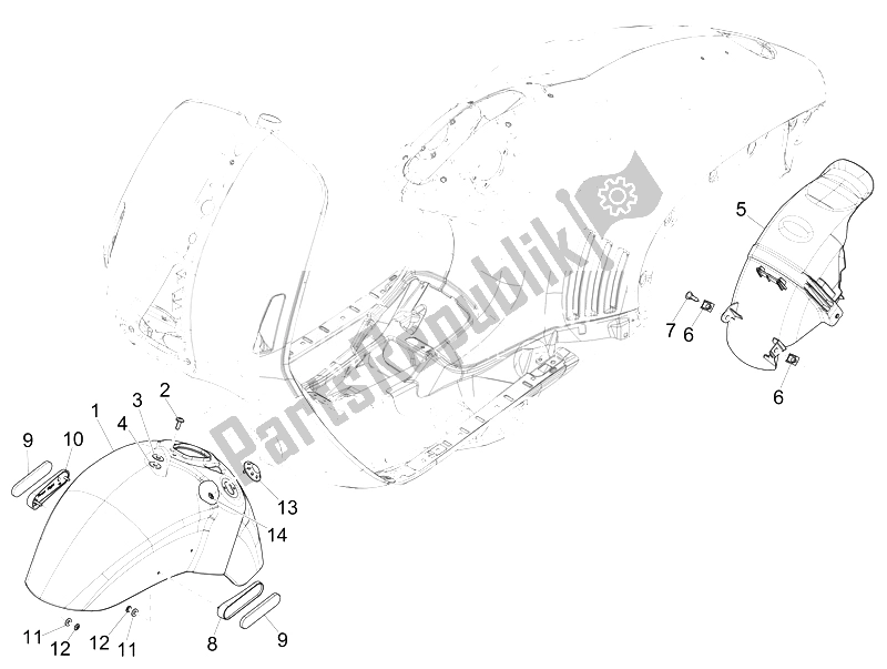 Todas las partes para Carcasa De La Rueda - Guardabarros de Vespa 946 150 2014