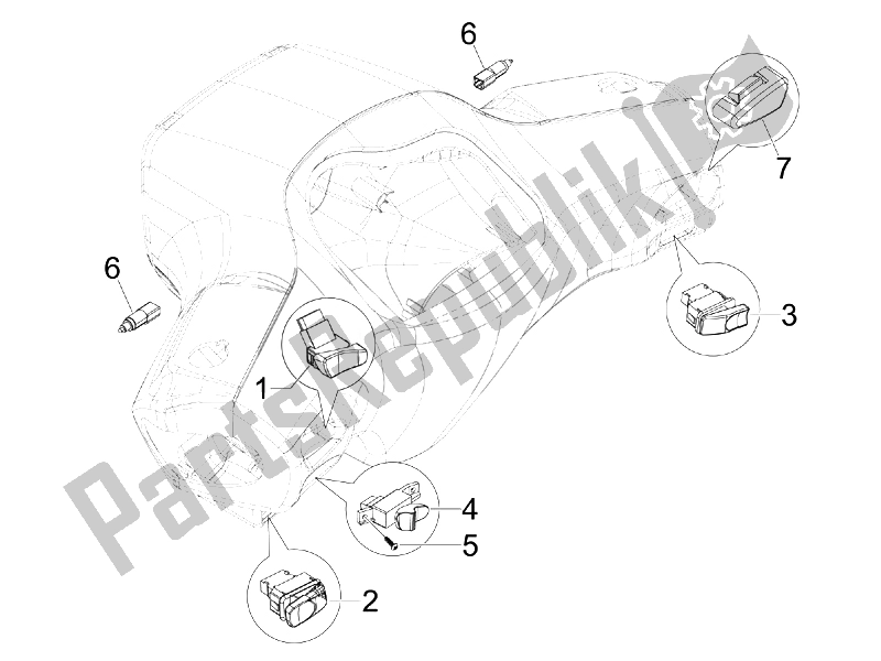 Toutes les pièces pour le Sélecteurs - Interrupteurs - Boutons du Vespa S 125 4T E3 UK 2007