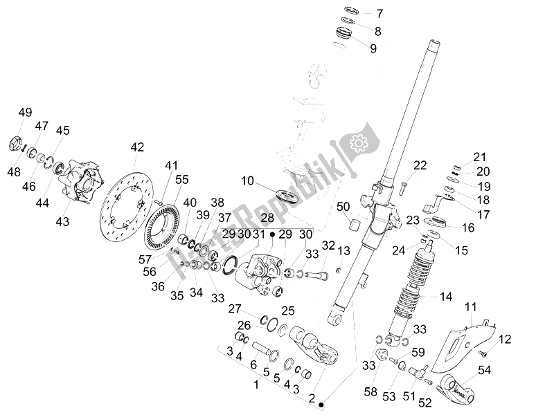 Alle onderdelen voor de Vork / Stuurbuis - Stuurlagereenheid van de Vespa 150 Sprint 4T 3V IE 2015