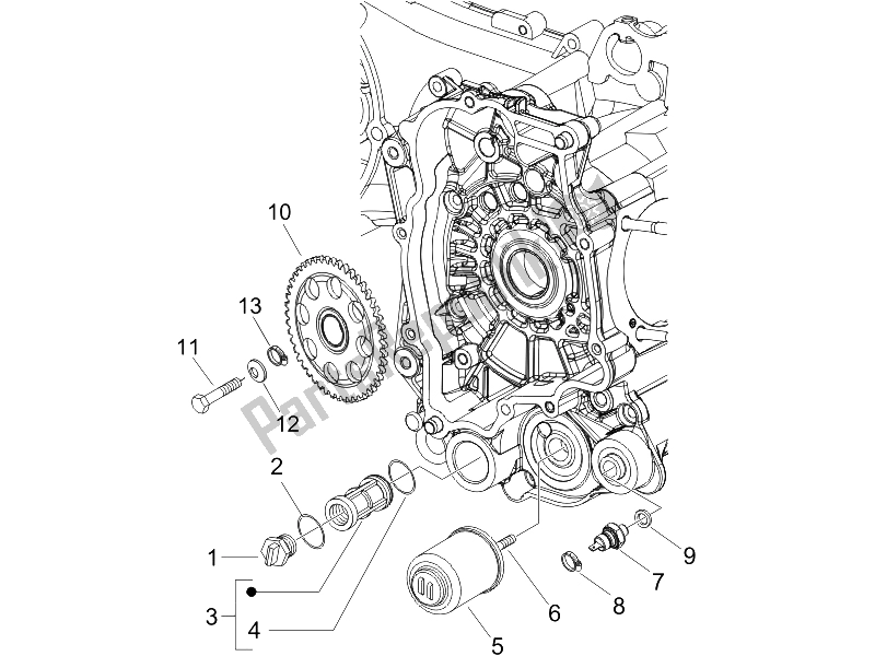 Toutes les pièces pour le Couvercle Magnéto Volant - Filtre à Huile du Vespa LX 125 4T E3 2009