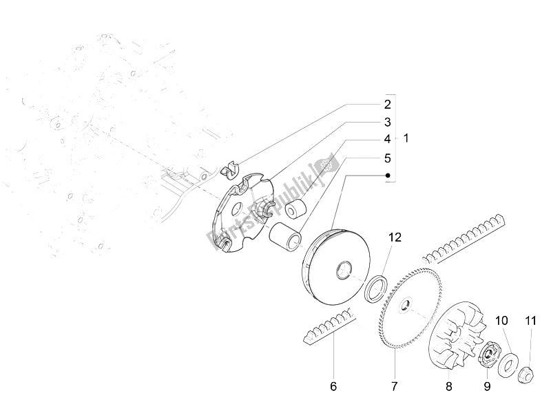 Tutte le parti per il Puleggia Motrice del Vespa 50 4T 2V 52 KMH B NL 2014