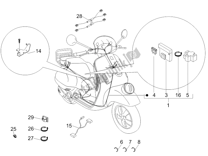 Alle onderdelen voor de Hoofdkabelboom van de Vespa GTV 125 4T E3 2006