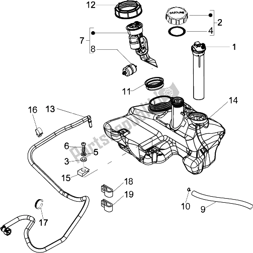 Tutte le parti per il Serbatoio Di Carburante del Vespa LX 125 4T IE E3 Touring 2010