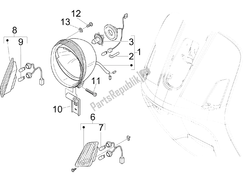 All parts for the Front Headlamps - Turn Signal Lamps of the Vespa LXV 125 4T E3 2006