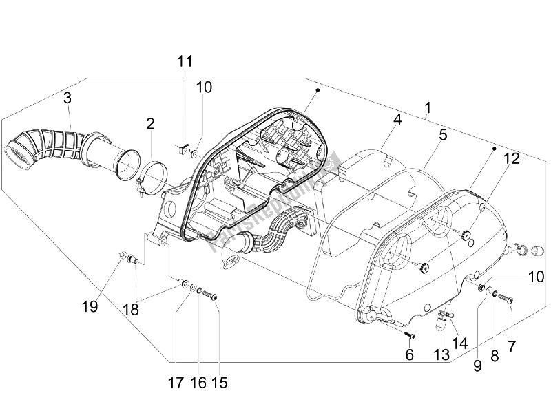 All parts for the Air Filter of the Vespa GTS 300 IE USA 2009