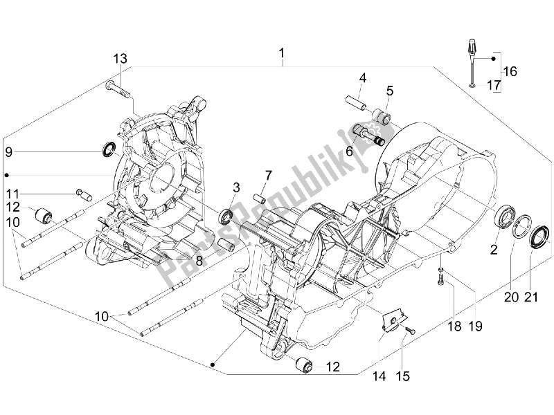 Toutes les pièces pour le Carter du Vespa LX 50 4T 4V 2009