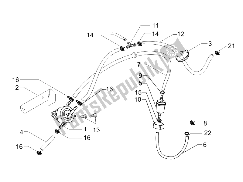 Todas las partes para Sistema De Suministros de Vespa Granturismo 125 L E3 2006