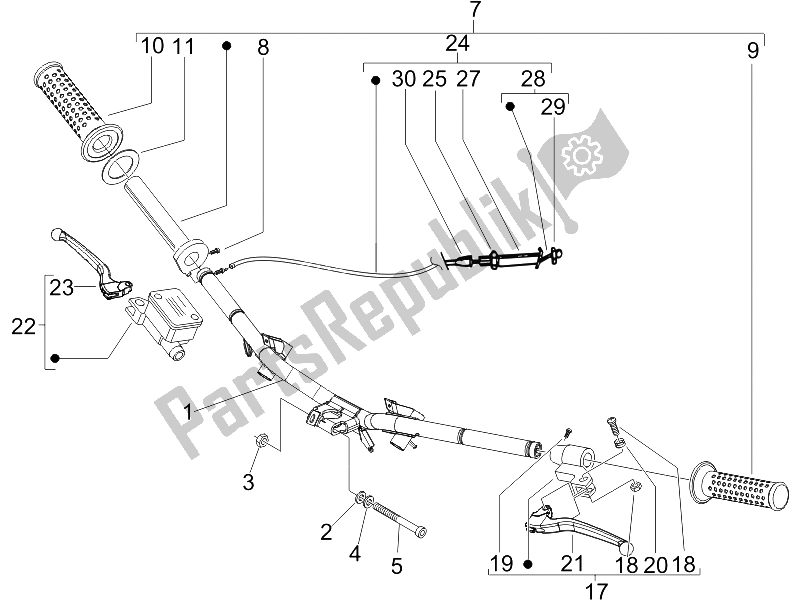 All parts for the Handlebars - Master Cil. Of the Vespa LX 50 4T 4V NL 2011