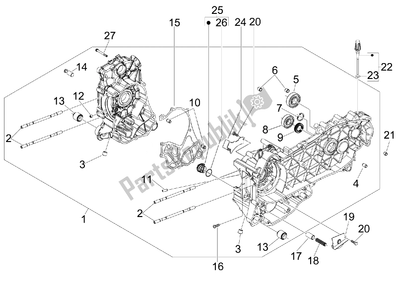 All parts for the Crankcase of the Vespa GTS 300 IE Super Sport 2010