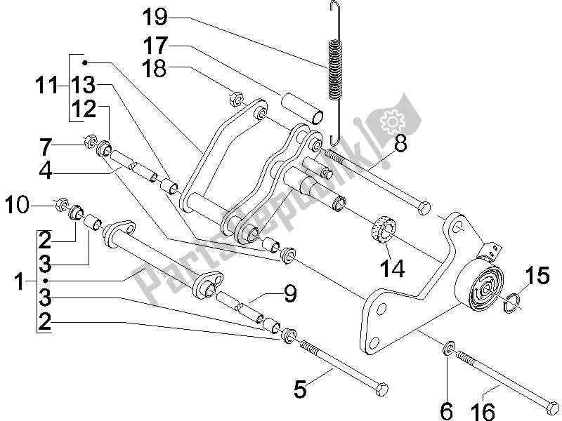 All parts for the Swinging Arm of the Vespa Granturismo 125 L Potenziato 2005