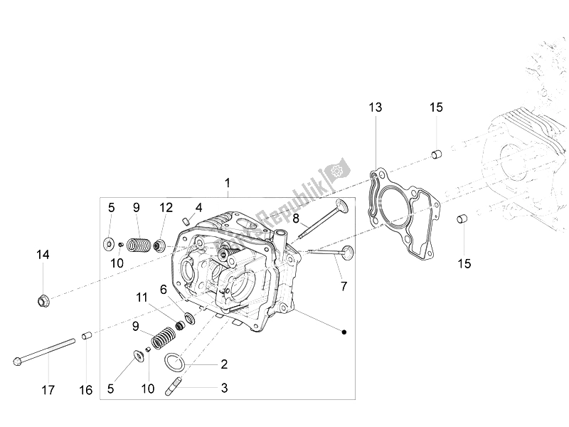 All parts for the Head Unit - Valve of the Vespa Sprint 125 4T 3V IE Vietnam 2014