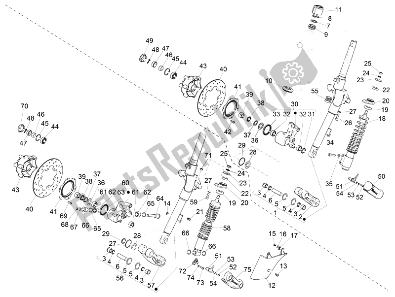 Toutes les pièces pour le Fourche / Tube De Direction - Palier De Direction du Vespa Vespa GTS 300 IE ABS USA Canada 2014