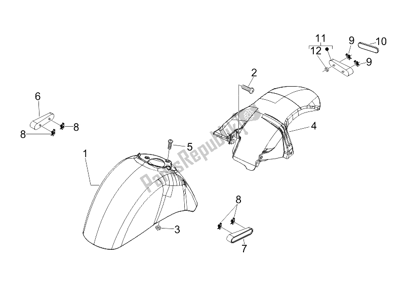 All parts for the Wheel Huosing - Mudguard of the Vespa Granturismo 200 L USA 2006