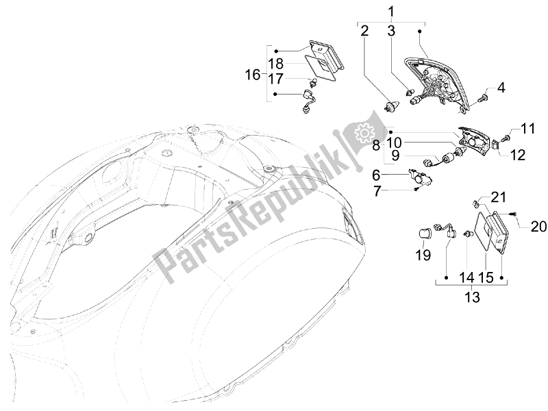 All parts for the Rear Headlamps - Turn Signal Lamps of the Vespa Granturismo 200 L USA 2007