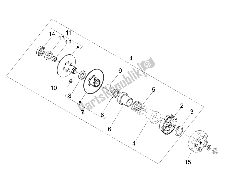 All parts for the Driven Pulley of the Vespa LX 50 4T USA 2008