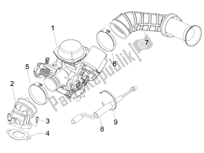 Todas las partes para Carburador, Montaje - Tubo De Unión de Vespa S 150 4T USA 2007