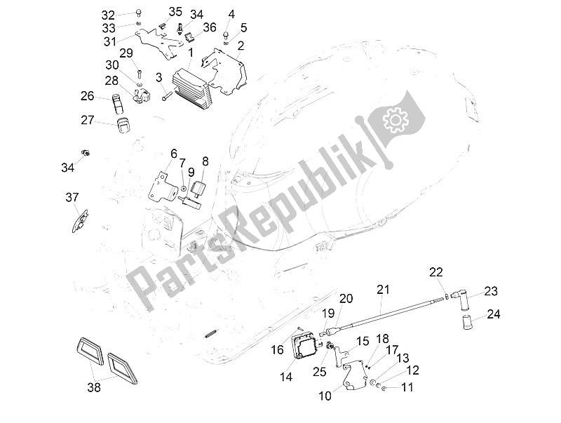 Alle onderdelen voor de Spanningsregelaars - Elektronische Regeleenheden (ecu) - H. T. Spoel van de Vespa Vespa GTS 300 IE ABS E4 EU 2016