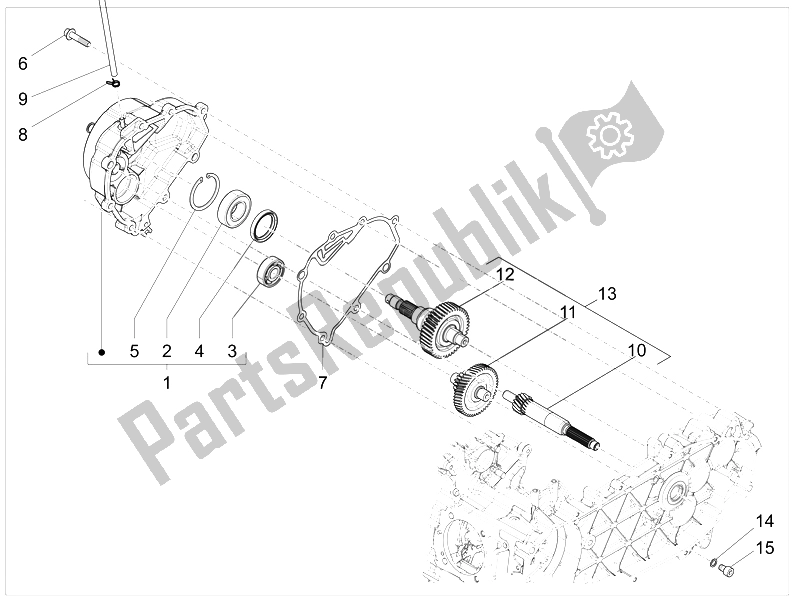 All parts for the Reduction Unit of the Vespa LXV 125 4T 3V E3 Vietnam 2014