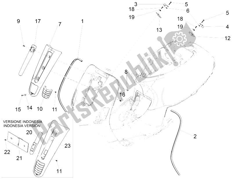 Tutte le parti per il Scudo Anteriore del Vespa S 150 4T 3V IE Vietnam 2012