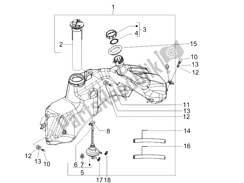 Todas las partes para Depósito De Combustible de Vespa Granturismo 125 L Potenziato 2005