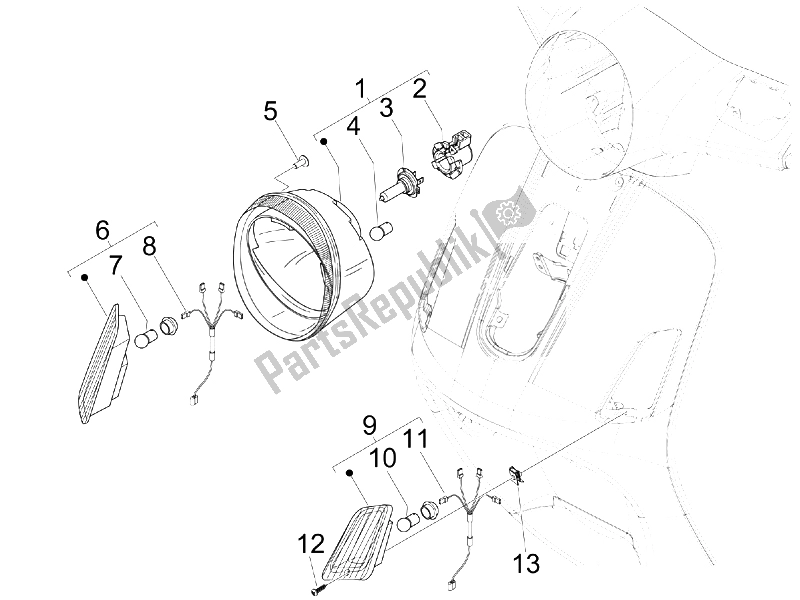 Tutte le parti per il Fari Anteriori - Indicatori Di Direzione del Vespa GTS 300 IE 2012