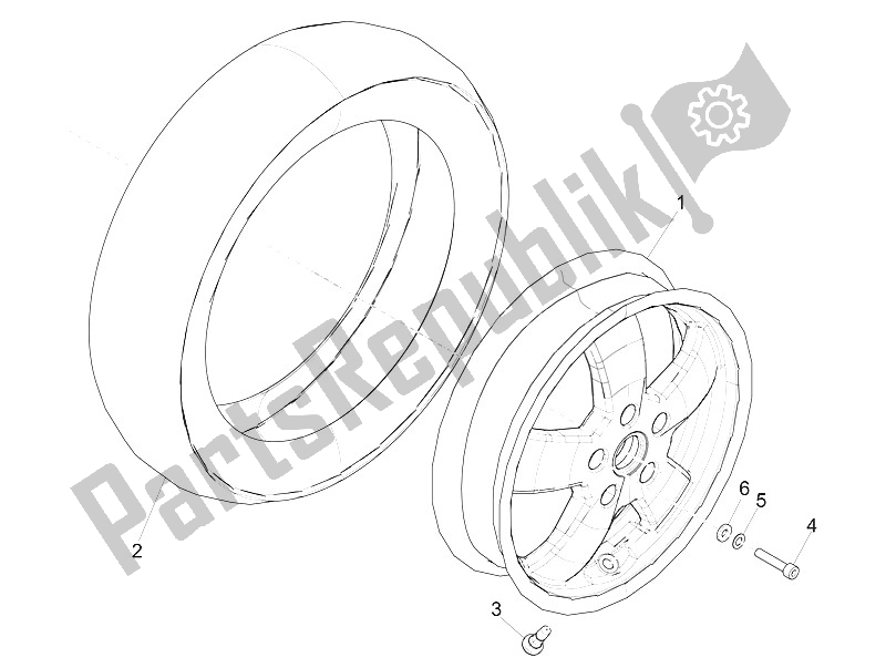 All parts for the Front Wheel of the Vespa Vespa GTS 300 IE ABS E4 EU 2016