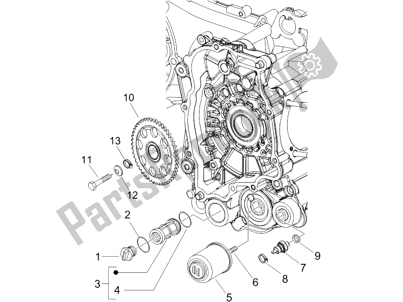 Toutes les pièces pour le Couvercle Magnéto Volant - Filtre à Huile du Vespa LX 150 4T E3 2009