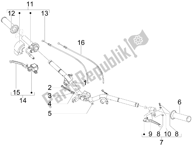 Toutes les pièces pour le Guidon - Master Cil. Du Vespa LXV 125 4T Navy E3 2007