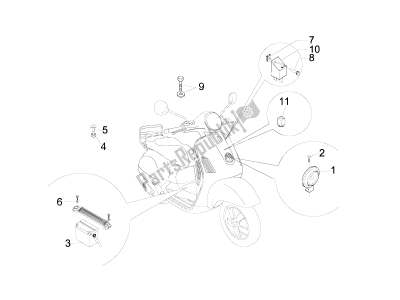 Todas las partes para Interruptores De Control Remoto - Batería - Bocina de Vespa LX 50 4T 4V Touring 2010