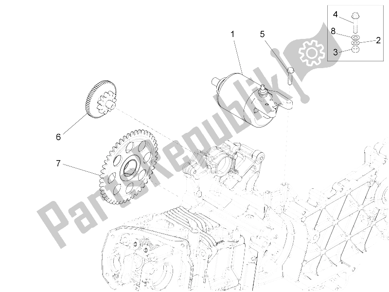 All parts for the Stater - Electric Starter of the Vespa LX 150 4T 3V IE Vietnam E3 2012