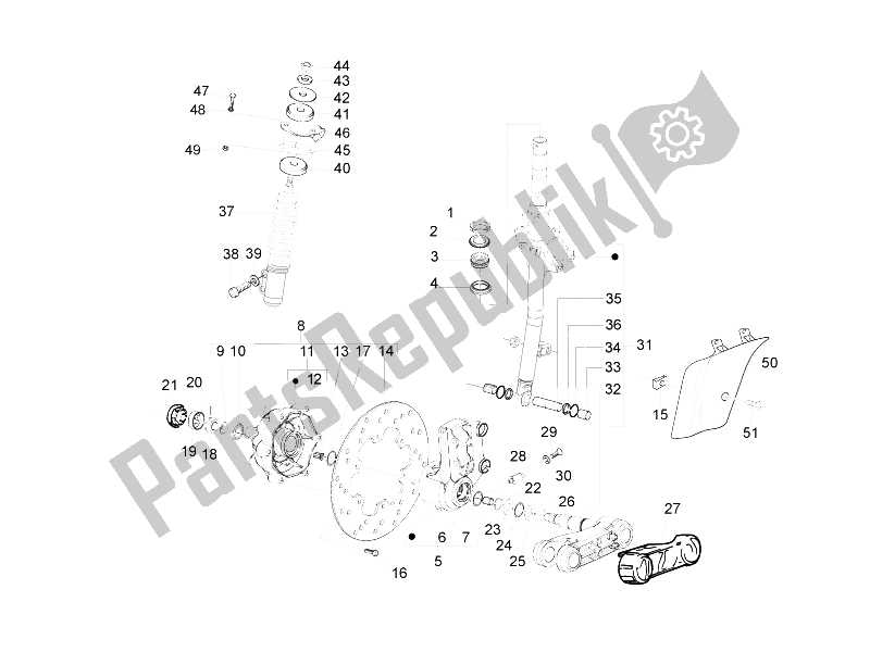 Alle onderdelen voor de Vork / Stuurbuis - Stuurlagereenheid van de Vespa S 150 4T 2V E3 Taiwan 2011