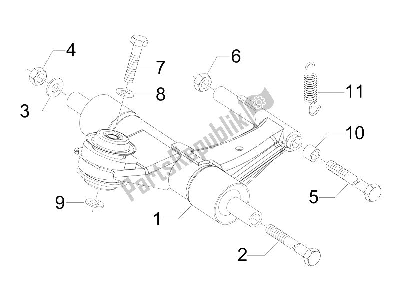 Alle onderdelen voor de Zwaaiende Arm van de Vespa S 50 4T 4V College 2008