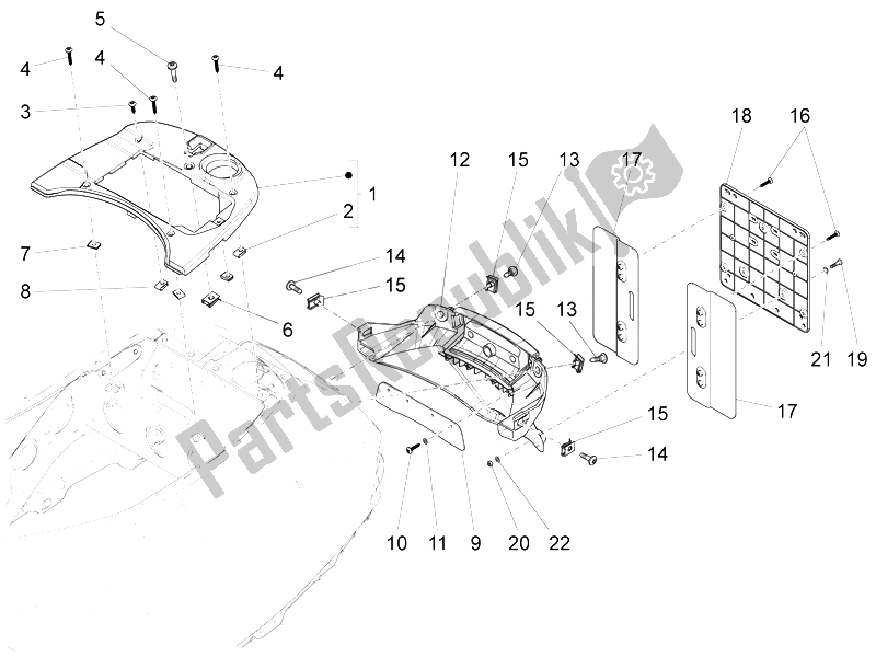 Toutes les pièces pour le Capot Arrière - Protection Contre Les éclaboussures du Vespa LX 125 4T 3V IE 2012