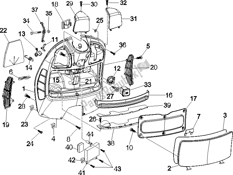 Wszystkie części do Przedni Schowek - Panel Ochraniaj? Cy Kolana Vespa GTS 250 ABS 2005