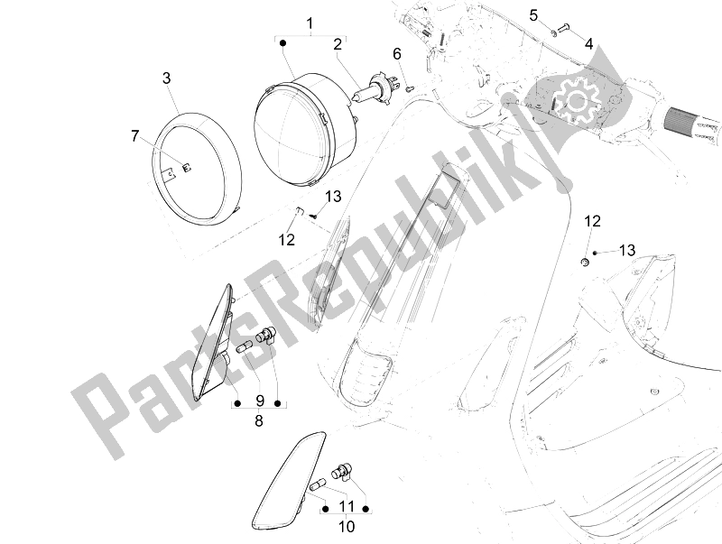 Toutes les pièces pour le Phares Avant - Clignotants du Vespa 125 4T 3V IE Primavera Vietnam 2014