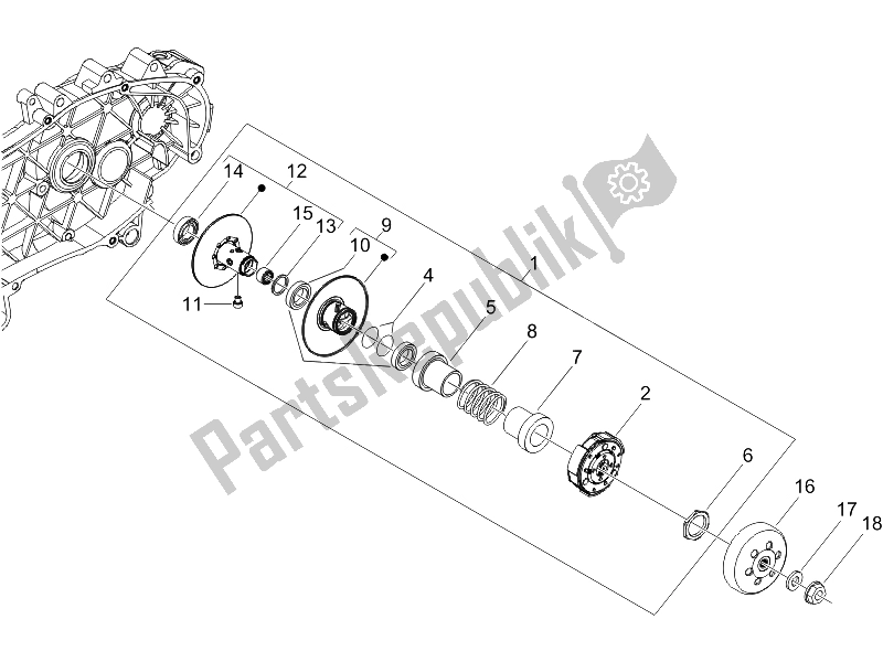 All parts for the Driven Pulley of the Vespa LX 150 4T USA 2009