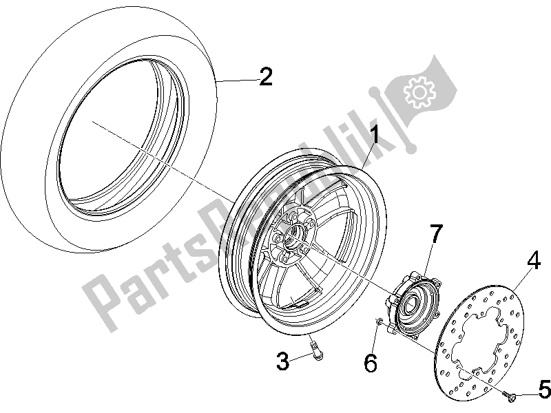 Toutes les pièces pour le Roue Arrière du Vespa GTV 125 4T E3 2006